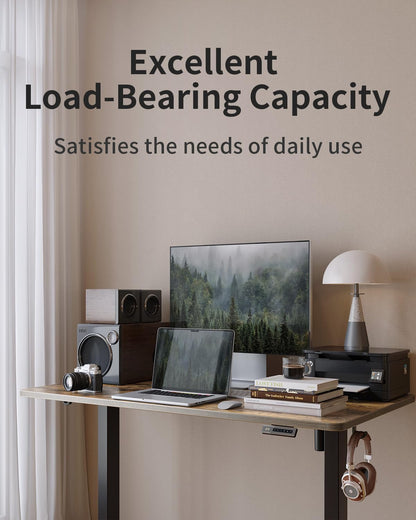 Height Adjustable Electric Standing Desk, 48 X 24 Inches Stand up Table, Sit Stand Home Office Desk with Splice Board, Black Frame/Rustic Brown Top