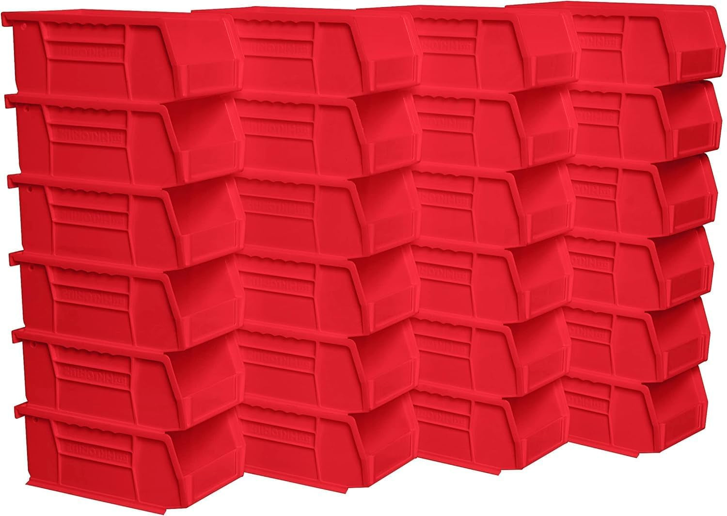 30220 Akrobins Plastic Hanging Stackable Storage Organizer Bin, 7-Inch X 4-Inch X 3-Inch, Red, 24-Pack