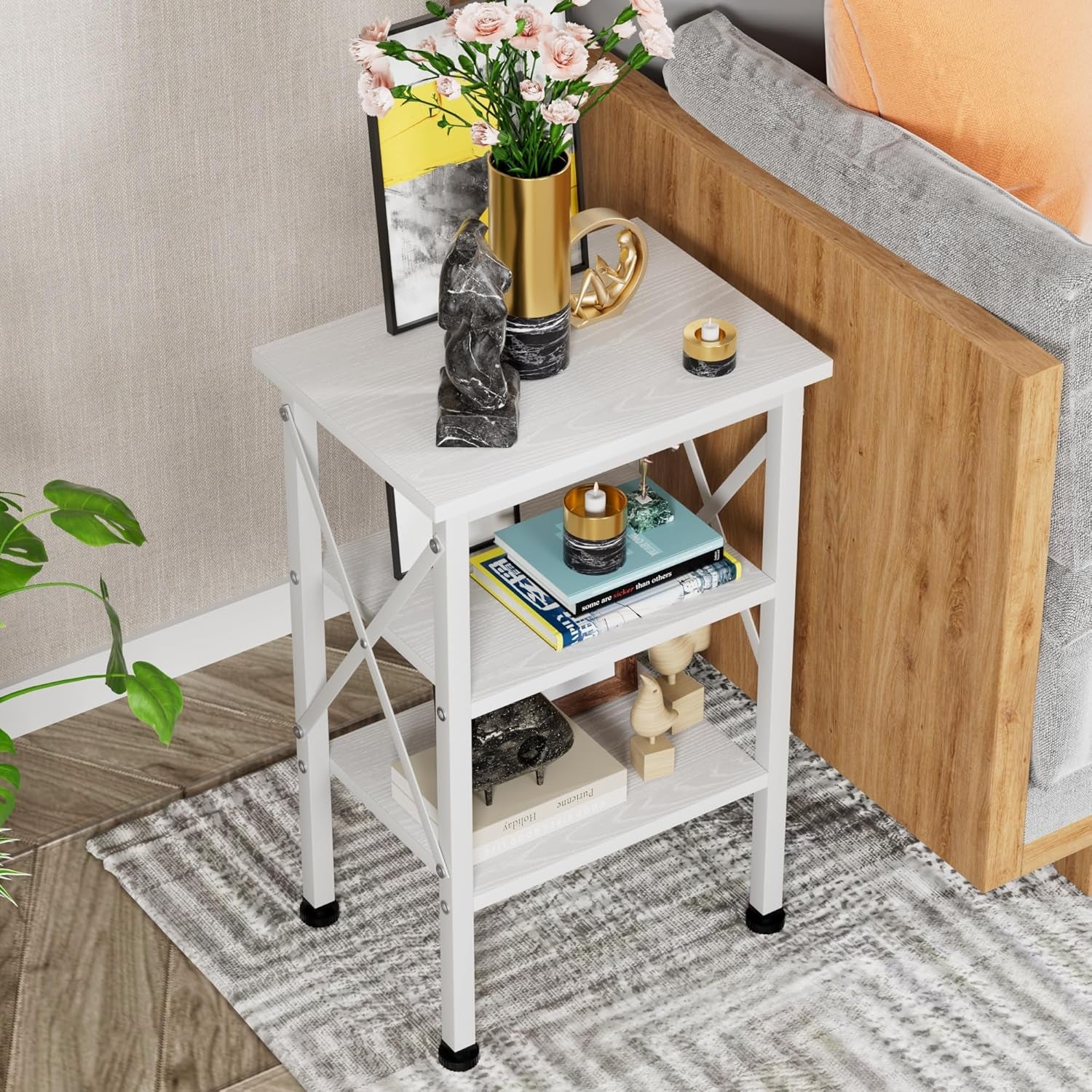 Modern Nightstands X-Design Side End Table Night Stand with Storage Shelf for Bedroom,Living Room,