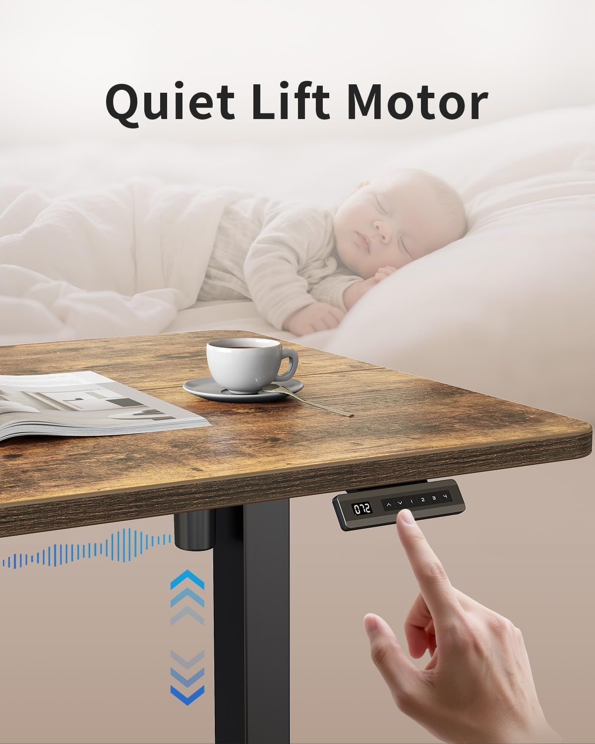 Height Adjustable Electric Standing Desk, 48 X 24 Inches Stand up Table, Sit Stand Home Office Desk with Splice Board, Black Frame/Rustic Brown Top