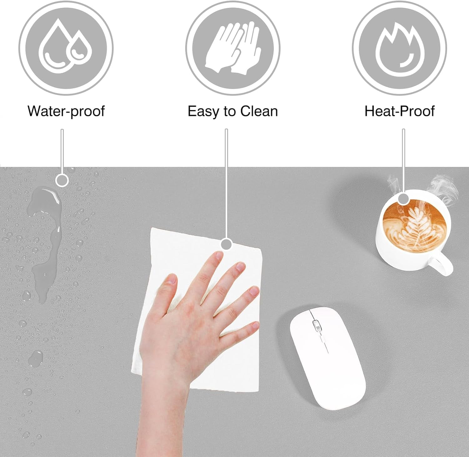 Dual Sided Desk Pad, 36" X 17" PU Leather Desk Mat, Waterproof Desk Blotter Protector Mouse Pad (Gray/Sliver)