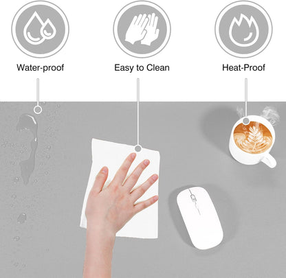 Dual Sided Desk Pad, 36" X 17" PU Leather Desk Mat, Waterproof Desk Blotter Protector Mouse Pad (Gray/Sliver)