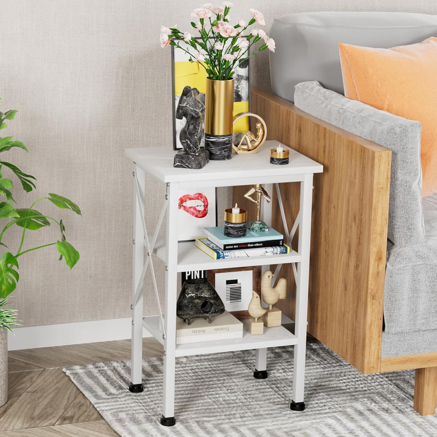 Modern Nightstands X-Design Side End Table Night Stand with Storage Shelf for Bedroom,Living Room,