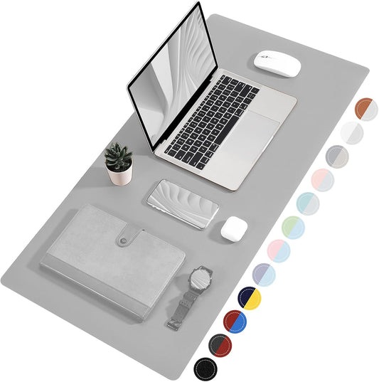 Dual Sided Desk Pad, 36" X 17" PU Leather Desk Mat, Waterproof Desk Blotter Protector Mouse Pad (Gray/Sliver)
