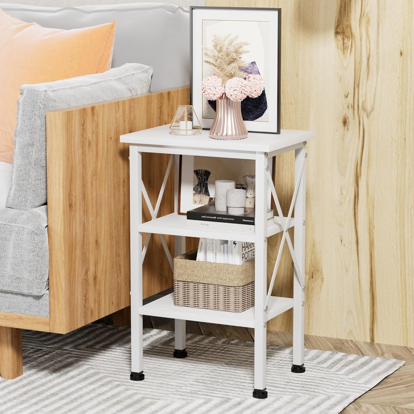 Modern Nightstands X-Design Side End Table Night Stand with Storage Shelf for Bedroom,Living Room,