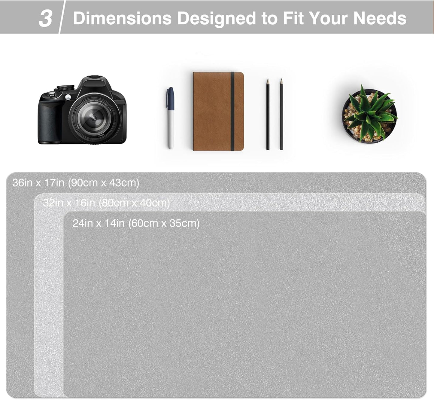 Dual Sided Desk Pad, 36" X 17" PU Leather Desk Mat, Waterproof Desk Blotter Protector Mouse Pad (Gray/Sliver)