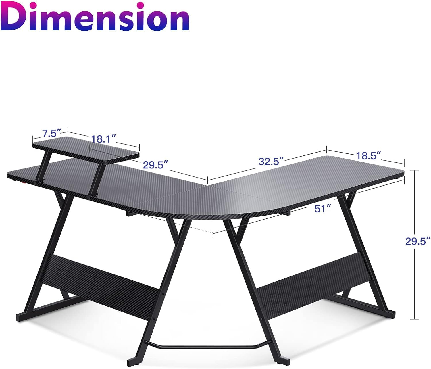L Shaped Gaming Desk with Carbon Fiber Surface