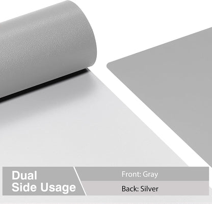 Dual Sided Desk Pad, 36" X 17" PU Leather Desk Mat, Waterproof Desk Blotter Protector Mouse Pad (Gray/Sliver)